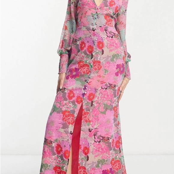 ASOS Hope & Ivy tie front split maxi dress in pink floral - Picture 2 of 8
